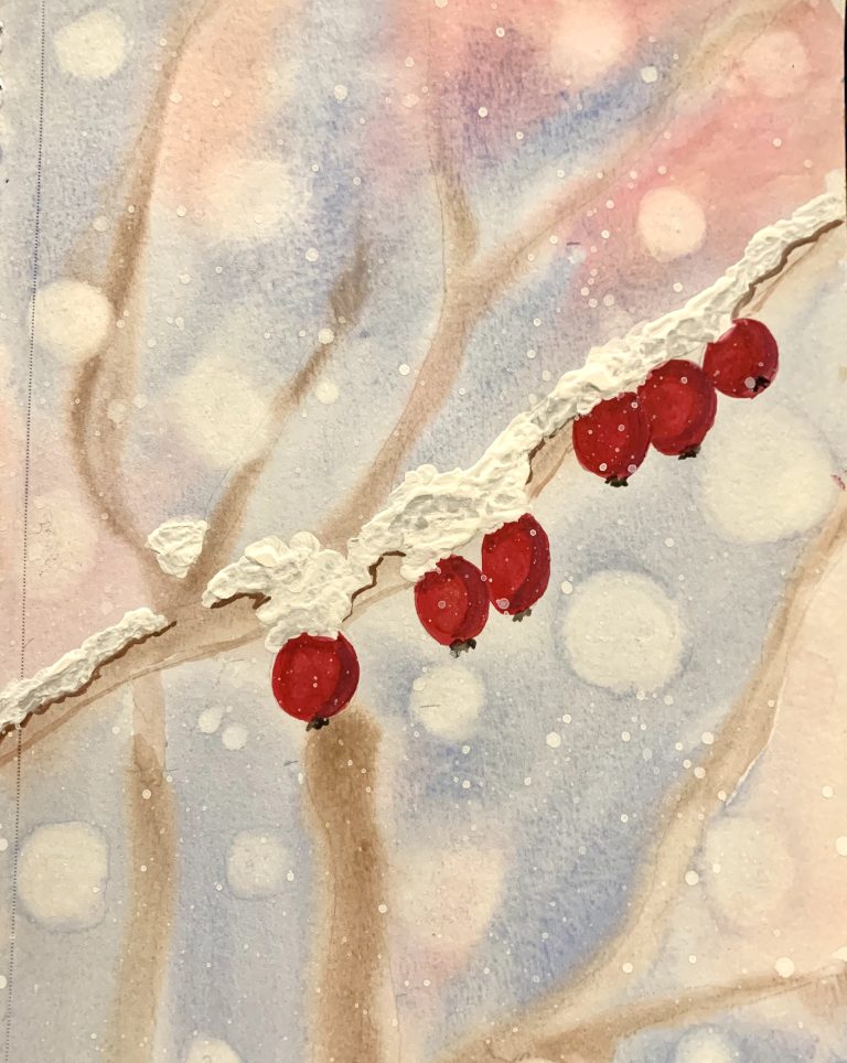 Watercolor Winter Branch & Berries